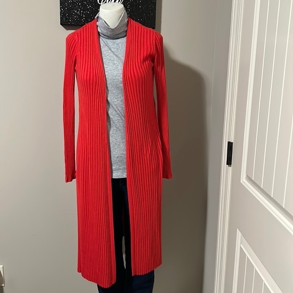Lovers and Friends Davenport Ribbed Knit Long Open Cardigan Duster Red Sz XS - Picture 6 of 15